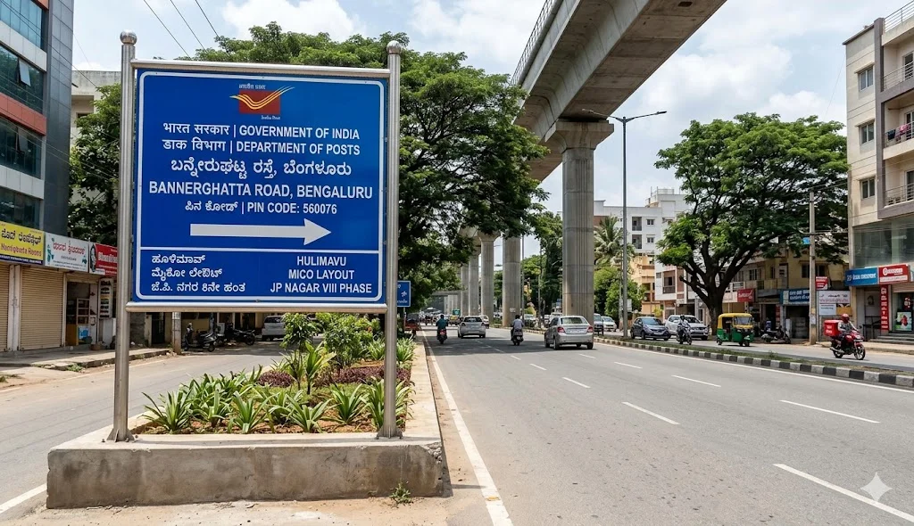 Map showing the different pincodes for Bannerghatta Road areas including Gottigere, Hulimavu, and Arekere.